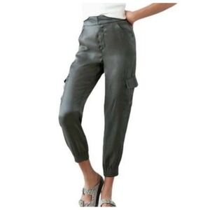 Anthropologie Shimmer Satin Cargo Jogger Pants Women's Dark Gray Size S